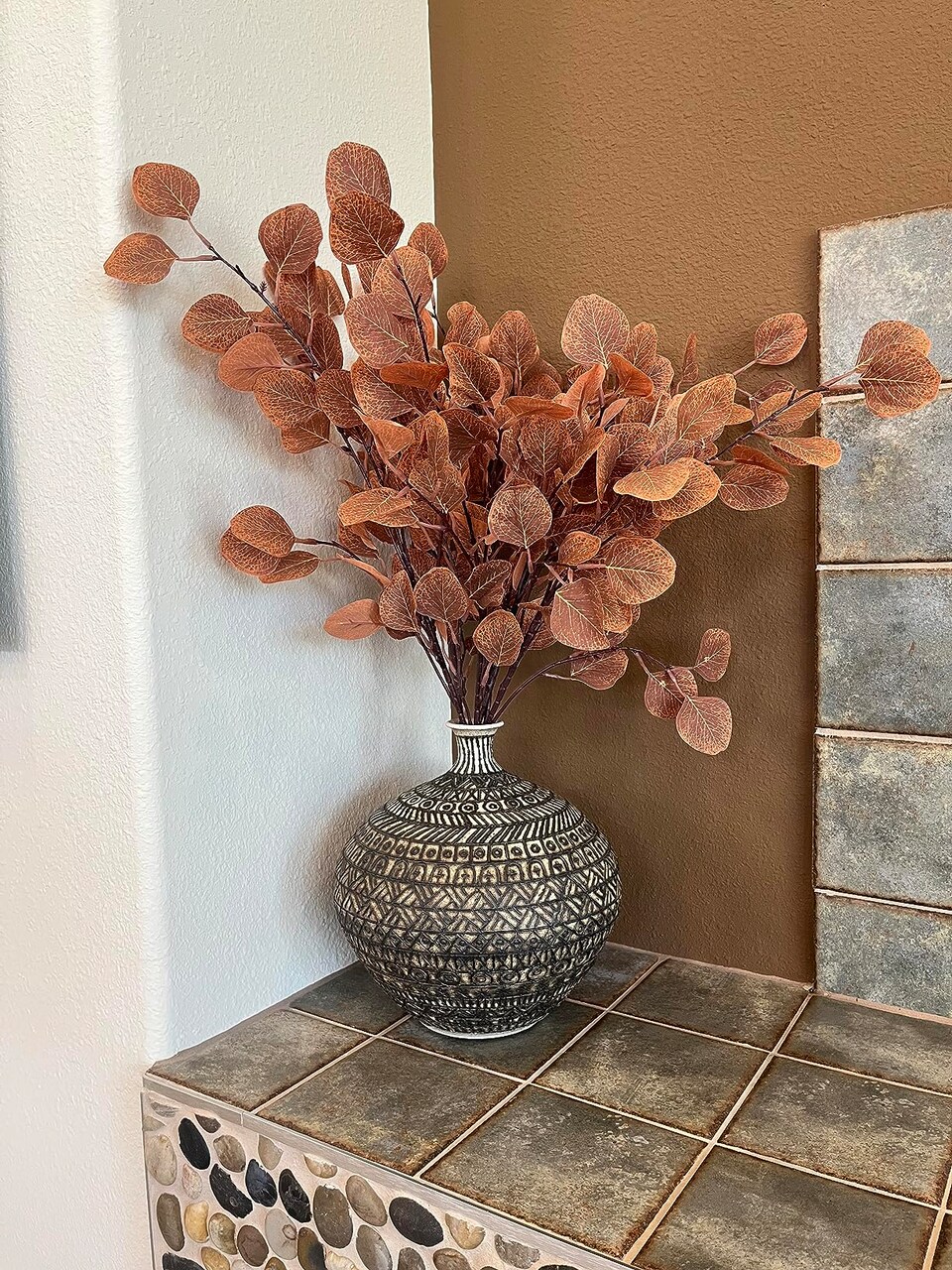 3pcs Fall Eucalyptus Stems, Artificial Eucalyptus Leaves Branches for Autumn Thanksgiving Fall Decor